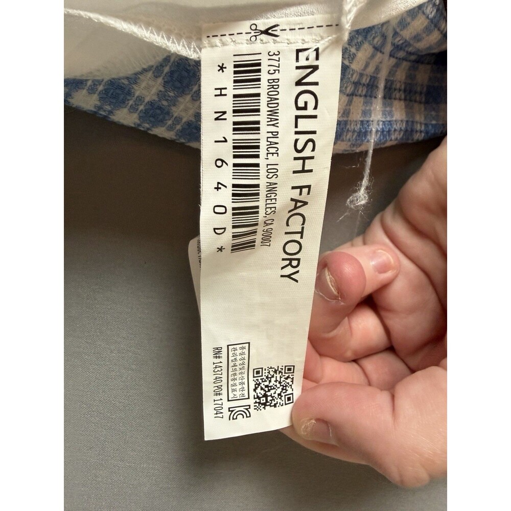 English Factory Blue Gingham Tiered Ruffle Dress Size M Fit & Flare Lined - Picture 12 of 14